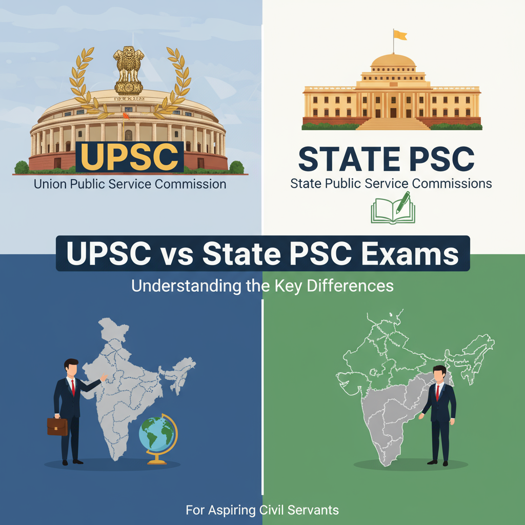 You are currently viewing UPSC vs State PSC Exams: Understanding the Key Differences for Aspiring Civil Servants